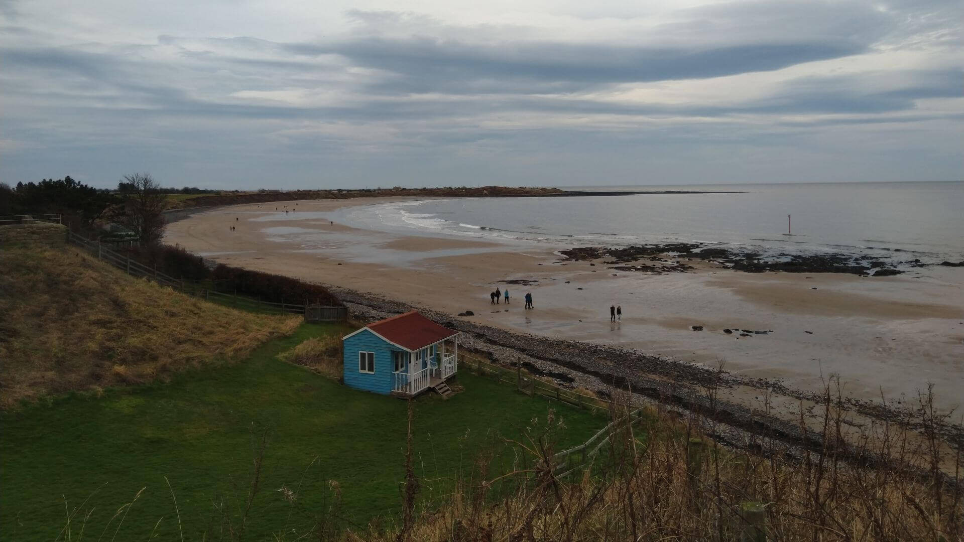 Walkers on Alnmouth Beach