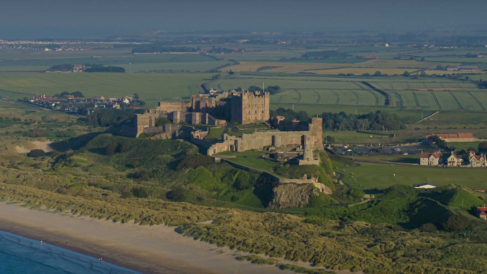 Aerial shot of Bamburgh Castle