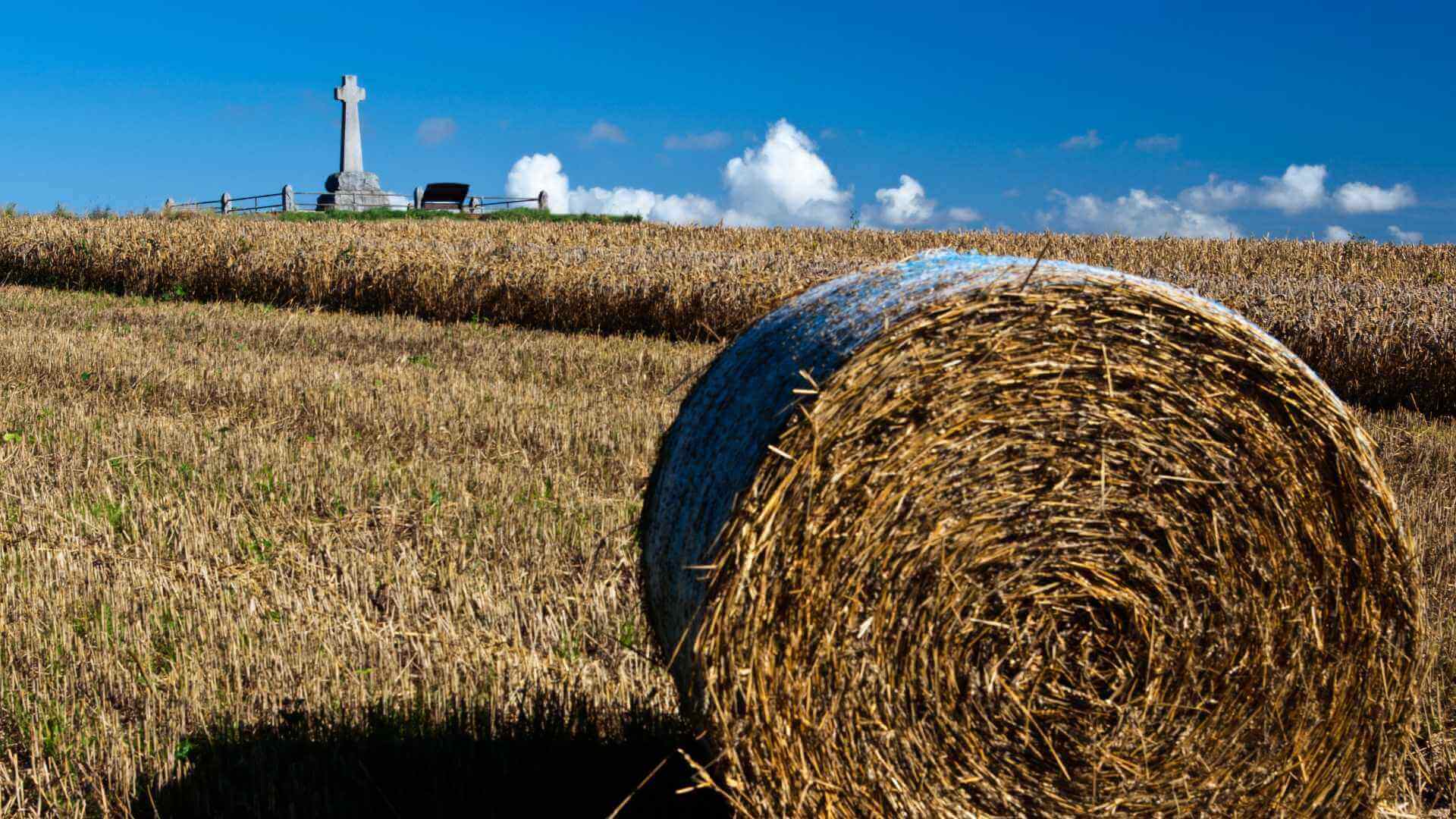 Flodden memorial with hay