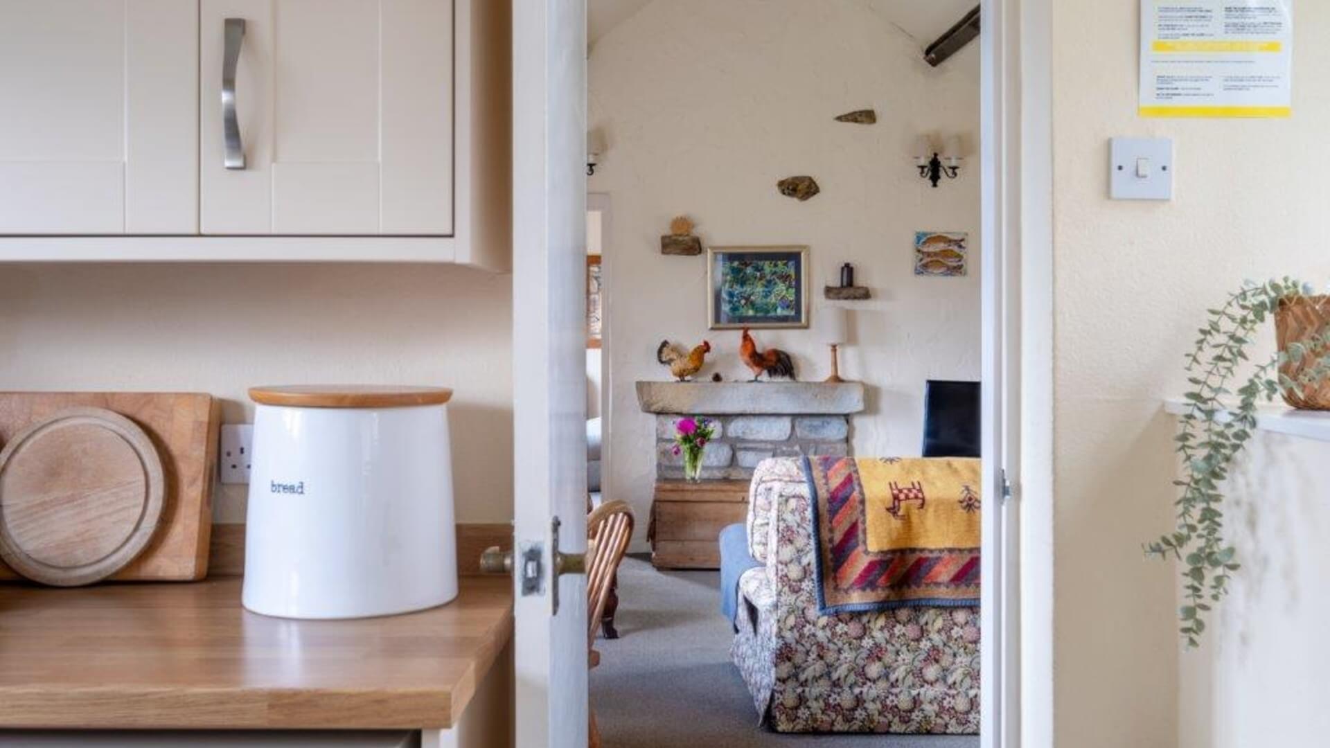 Kitchen through living area