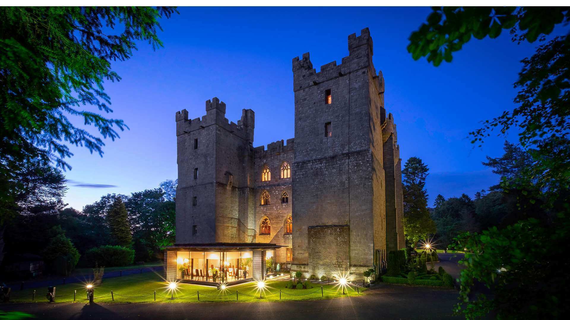 Langley Castle at night
